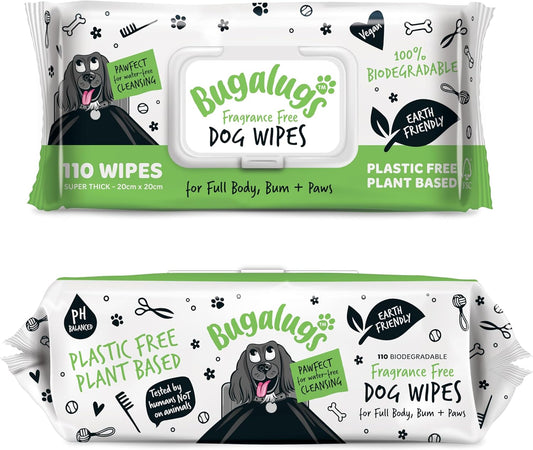 Biodegradable Pet Wipes – 110 Gentle Grooming Wipes (Fragrance Free)